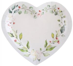 Sydämenmuotoinen pahvilautanen kukkaköynnöksellä 22,5x20 cm, 10 kpl