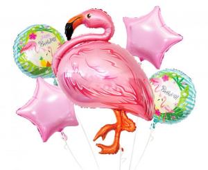 Flamingo "Happy birthday" foliopallosetti, 5 kpl