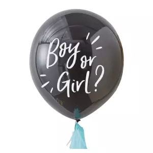 Sukupuolenpaljastus- ilmapallo Tyttö vai poika "Boy or girl?"- vaaleansiniset konfetit