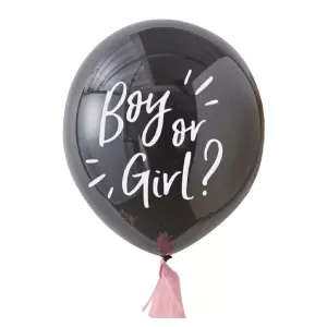 Sukupuolenpaljastus- ilmapallo Tyttö vai poika "Boy or girl?"- vaaleanpunaiset konfetit