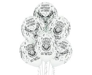 Mustavalkoiset " Happy Birthday My Deer" ilmapallot, 6 kpl
