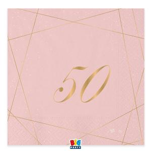 Suuri lautasliina vaaleanpunainen numerolla 50, 20 kpl