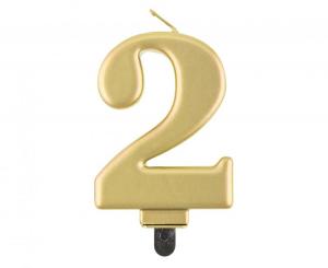 Kakkukynttilä "2" metallikulta, 1 kpl