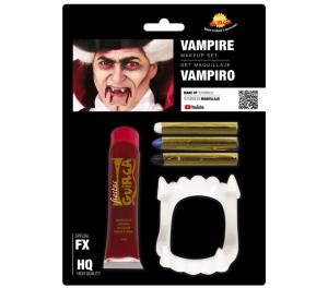 Vampyyri kasvovärisetti tekoverellä ja vampyyrin hampailla