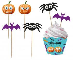 Kuppikakkusetti Halloween "Trick or treat", 6 koristetta + 6 muffinikäärettä