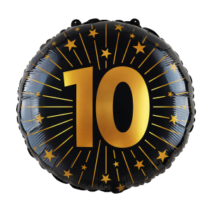 Foliopallo "10" musta + kulta, 46 cm