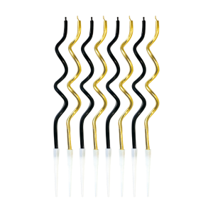 Kakkukynttilät spiraali kulta ja musta, 8 kpl
