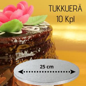 Kakkualusta 10 kpl, hopea pyöreä 25 cm (1,2 cm paksu)