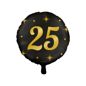 Foliopallo "25" musta kultaisilla tähdillä 46 cm