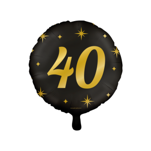 Foliopallo "40" musta kultaisilla tähdillä 46 cm