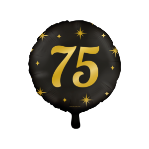 Foliopallo "75" musta kultaisilla tähdillä 46 cm