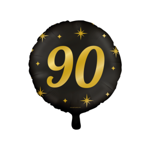 Foliopallo "90" musta kultaisilla tähdillä 46 cm