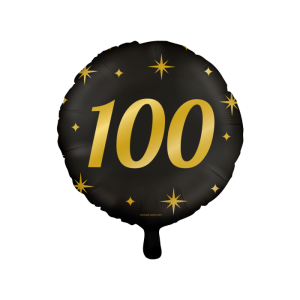 Foliopallo "100" musta kultaisilla tähdillä 46 cm
