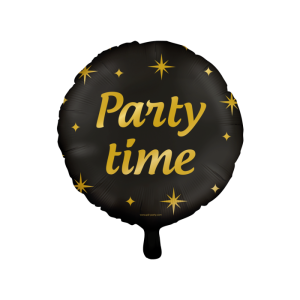 Foliopallo "Party time" musta kultaisilla tähdillä 46 cm