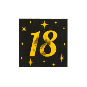 Lautasliina "18" musta + kulta, 16 kpl