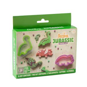 Pikkuleipämuottisetti Dinosaurus (2 eri muottia sekä 4 sabluunaa kuvioiden tekemiseen)