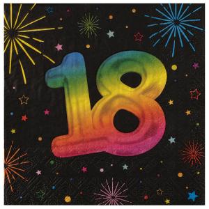 Lautasliina musta sateenkaarenvärisellä numerolla "18", 12 kpl