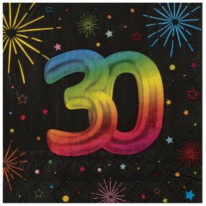 Lautasliina musta sateenkaarenvärisellä numerolla "30", 12 kpl