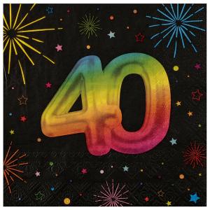Lautasliina musta sateenkaarenvärisellä numerolla "40", 12 kpl