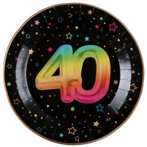 Pahvilautanen musta sateenkaarenvärisellä numerolla "40", 22,5 cm, 6 kpl