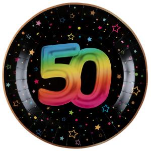 Pahvilautanen musta sateenkaarenvärisellä numerolla "50", 22,5 cm, 6 kpl