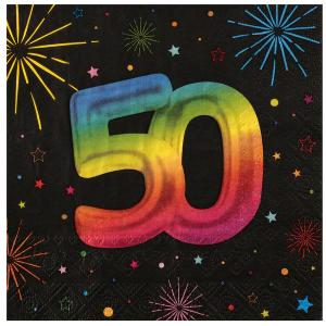 Lautasliina musta sateenkaarenvärisellä numerolla "50", 12 kpl