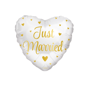 Foliopallo "Just married" kulta + valkoinen 46 cm