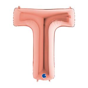 Suuri foliopallo T kirjain ruusukulta (100 cm)