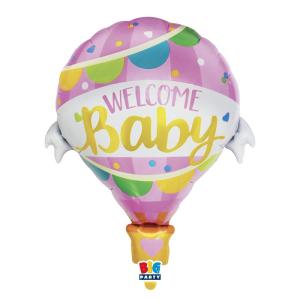 Foliopallo Welcome baby Vaaleanpunainen kuumailmapallo 64 x 78 cm