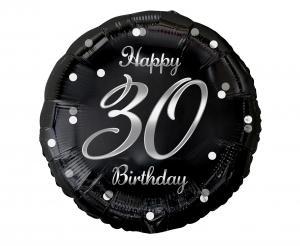 Foliopallo Happy 30 birthday musta hopeapainatuksella 45 cm