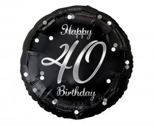 Foliopallo Happy 40 birthday musta hopeapainatuksella 45 cm