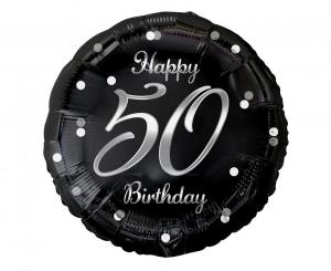 Foliopallo Happy 50 birthday musta hopeapainatuksella 45 cm