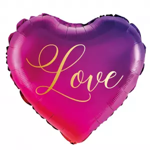 Foliopallo pinkki-violetti-punainen sydän "love" tekstillä 46 cm