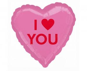 Foliopallo  pinkki sydän I love you, 43 cm