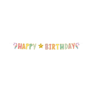 Yksisarvinen "Happy birthday" banneri, 3 m