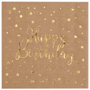 Happy Birthday kultafolio ruskeat lautasliinat, 20 kpl
