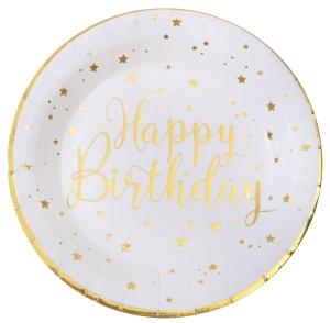 Happy birthday pahvilautanen 22,5 cm kultafolio, 10 kpl