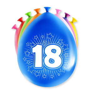 Ilmapallot "18" värimix, 8 kpl
