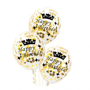 Happy Birthday ilmapallot kullanvärisillä konfeteilla, 3 kpl