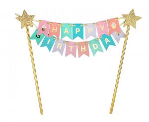 Kakunkoriste lippuviiri pastellinvärinen "Happy birthday"