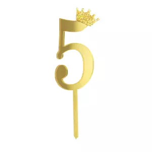 Kakunkoriste Numero 5 kullanvärinen kultaglitter-kruunulla