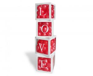 Laatikot ilmapalloille tekstillä LOVE, 4 laatikkoa