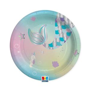 Pahvilautaset Merenneito – 24 cm, 8 kpl