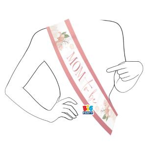 Vaaleanpunainen kukallinen olkanauha "Mom to be", 1 kpl
