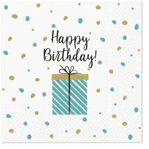 Lautasliina Happy birthday lahjapaketti, iso, 20 kpl