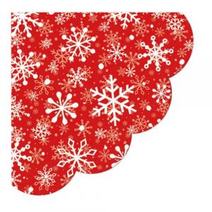 Lautasliina Punainen valkoisilla lumihiutaleilla, pykäläreunalla, 12 kpl