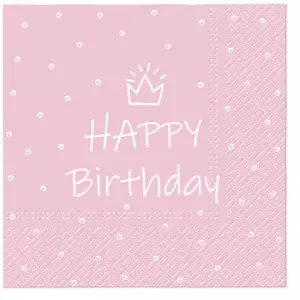 Lautasliina "Happy birthday" vaaleanpunainen, iso, 20 kpl