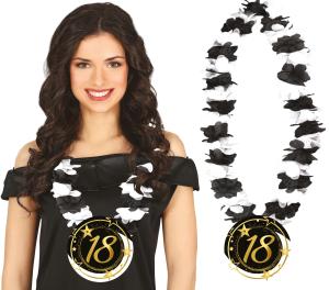 18 v. kaulakoru musta-valkoisella lei-kukkaköynnöksellä