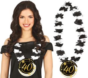 40 v. kaulakoru musta-valkoisella lei-kukkaköynnöksellä