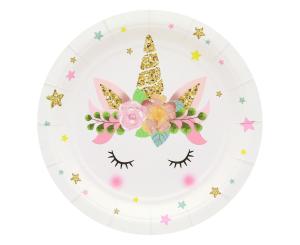 Pahvilautanen Yksisarvinen tähdillä, 18 cm, 6 kpl
